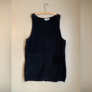 Vtg Argee Women's Corduroy Jumper Dress Sleeveless Pocket Button Black Size Med